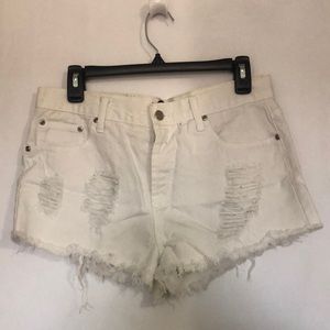 Forever 21 White Distressed Denim Shorts